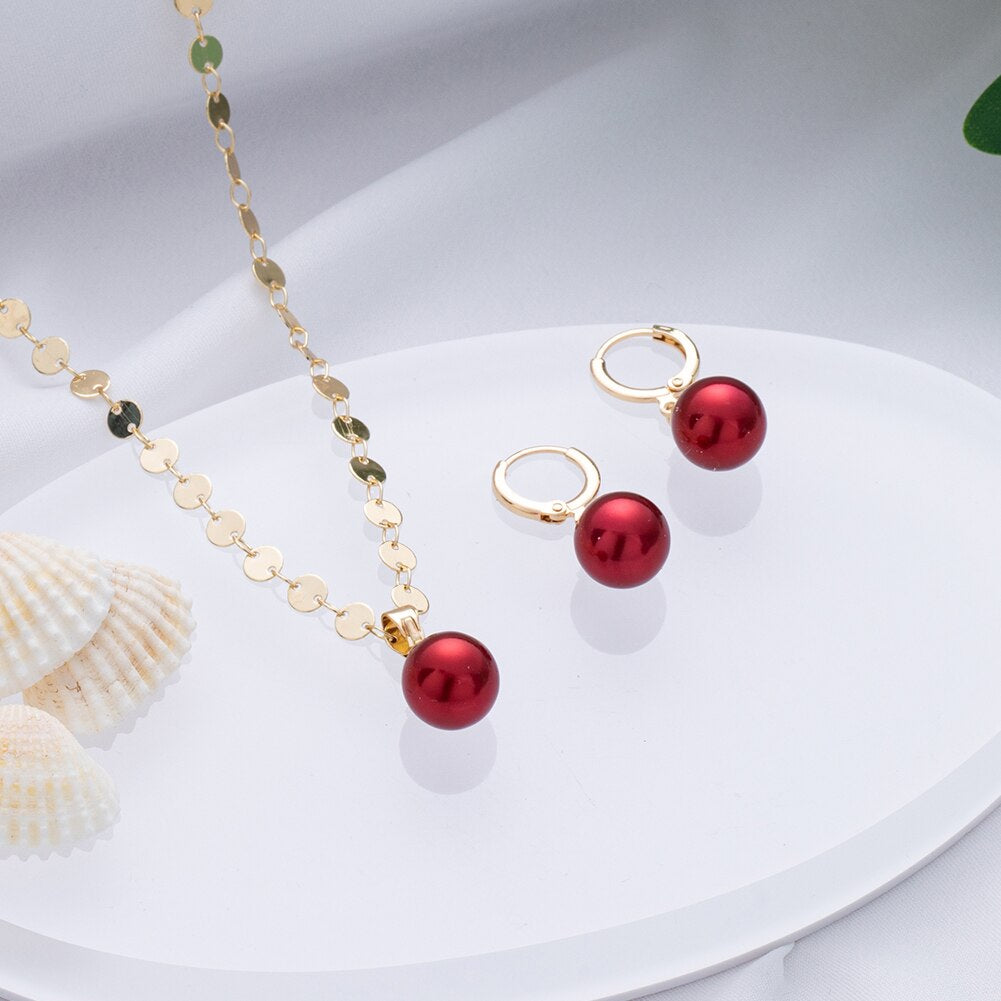 GOLD PLATED SHELL PEARL PENDANTS/NECKLACES WITH MATCHING EARRINGS