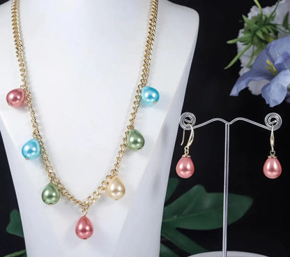 GOLD PLATED SHELL PEARL PENDANTS/NECKLACES WITH MATCHING EARRINGS