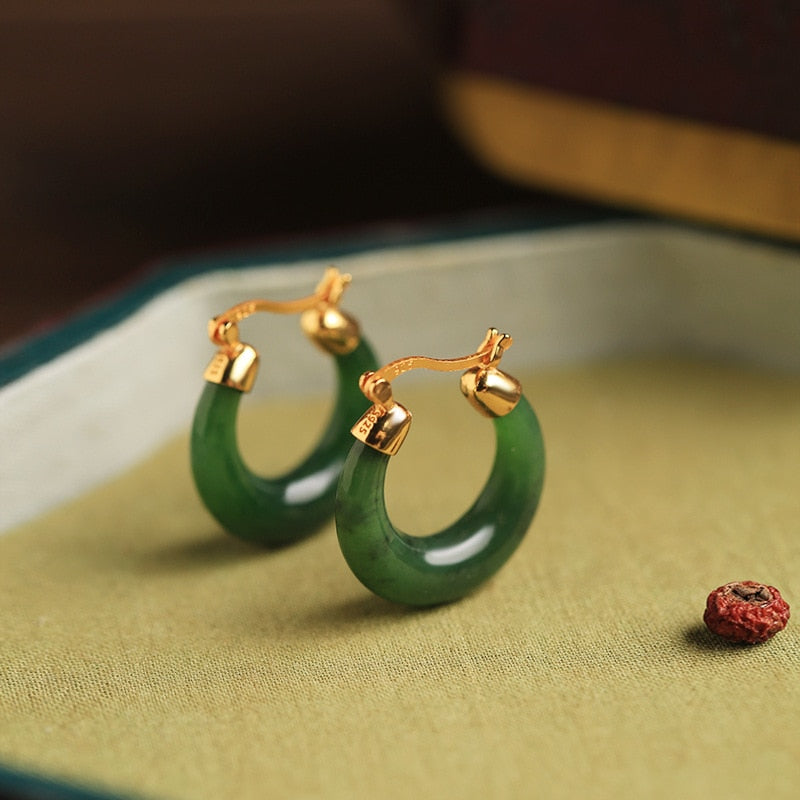 Natural Hetian jasper hoop earrings