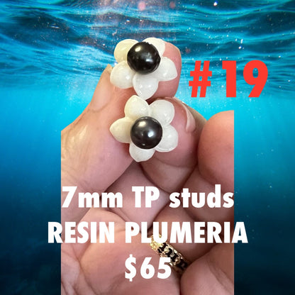 Tahitian pearl plumeria studs