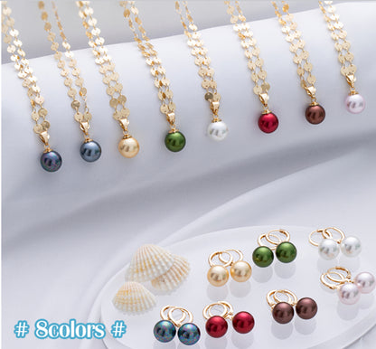 GOLD PLATED SHELL PEARL PENDANTS/NECKLACES WITH MATCHING EARRINGS