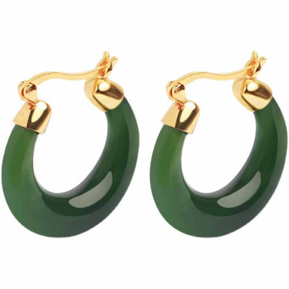 Natural Hetian jasper hoop earrings