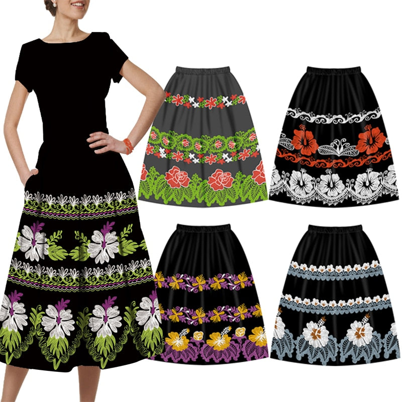 Tropical Print Floral Polyester Midi Skirts