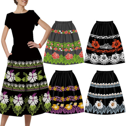 Tropical Print Floral Polyester Midi Skirts