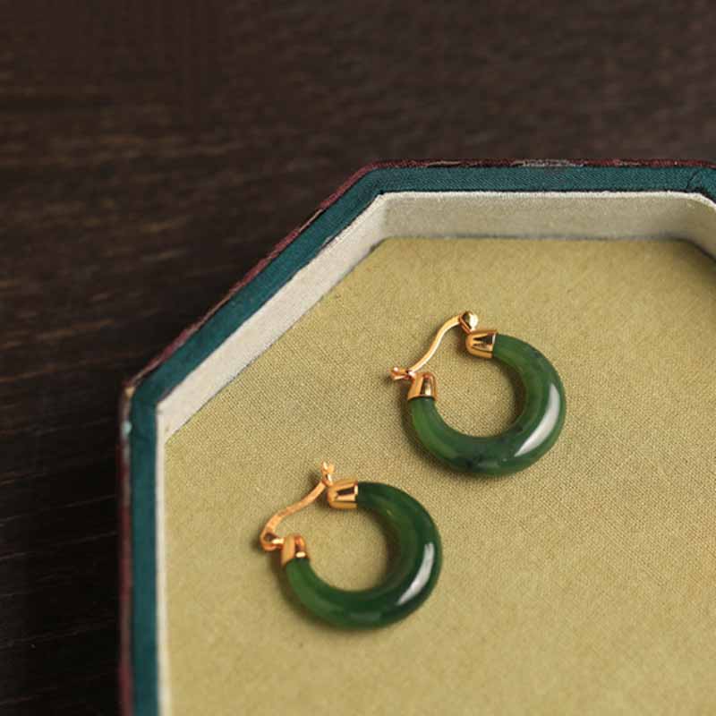 Natural Hetian jasper hoop earrings