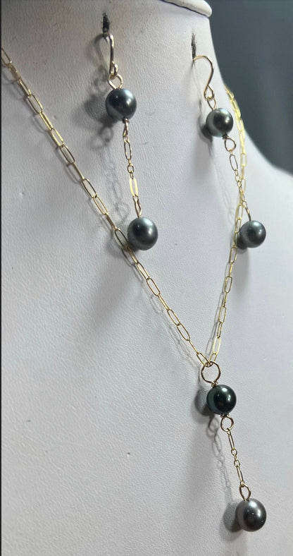 Tahitian pearl link necklace set