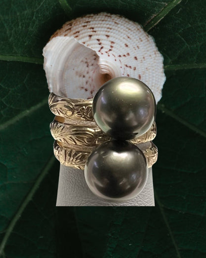 Double tahitian pearl angel ring