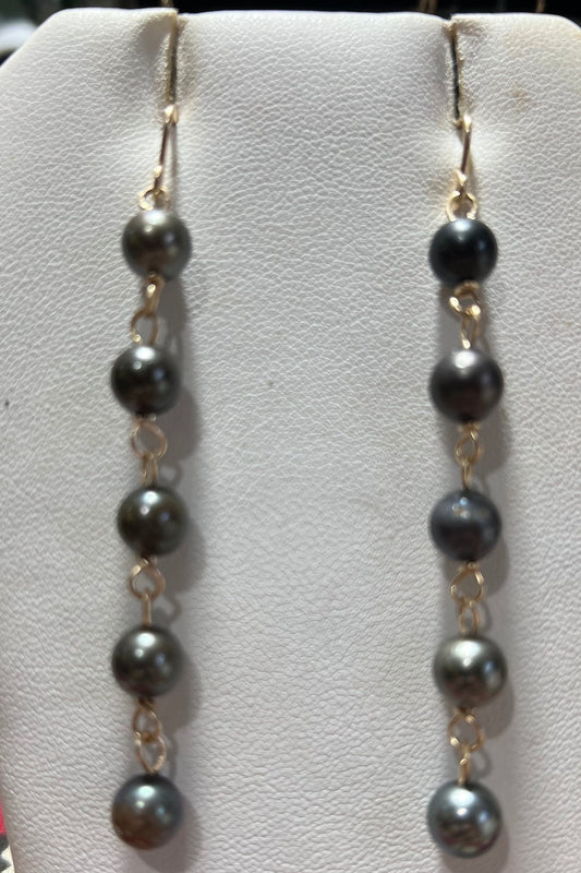 Tahitian black pearl link earrings