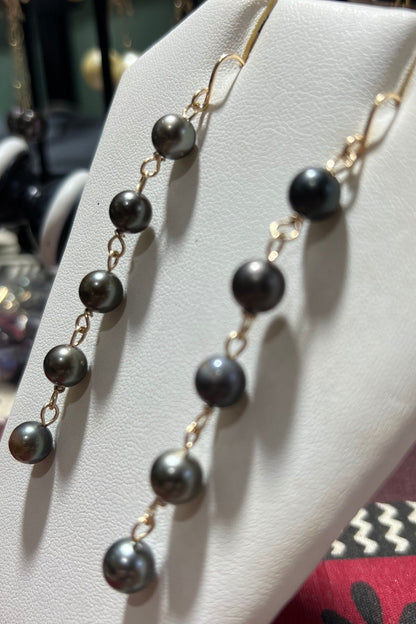 Tahitian black pearl link earrings