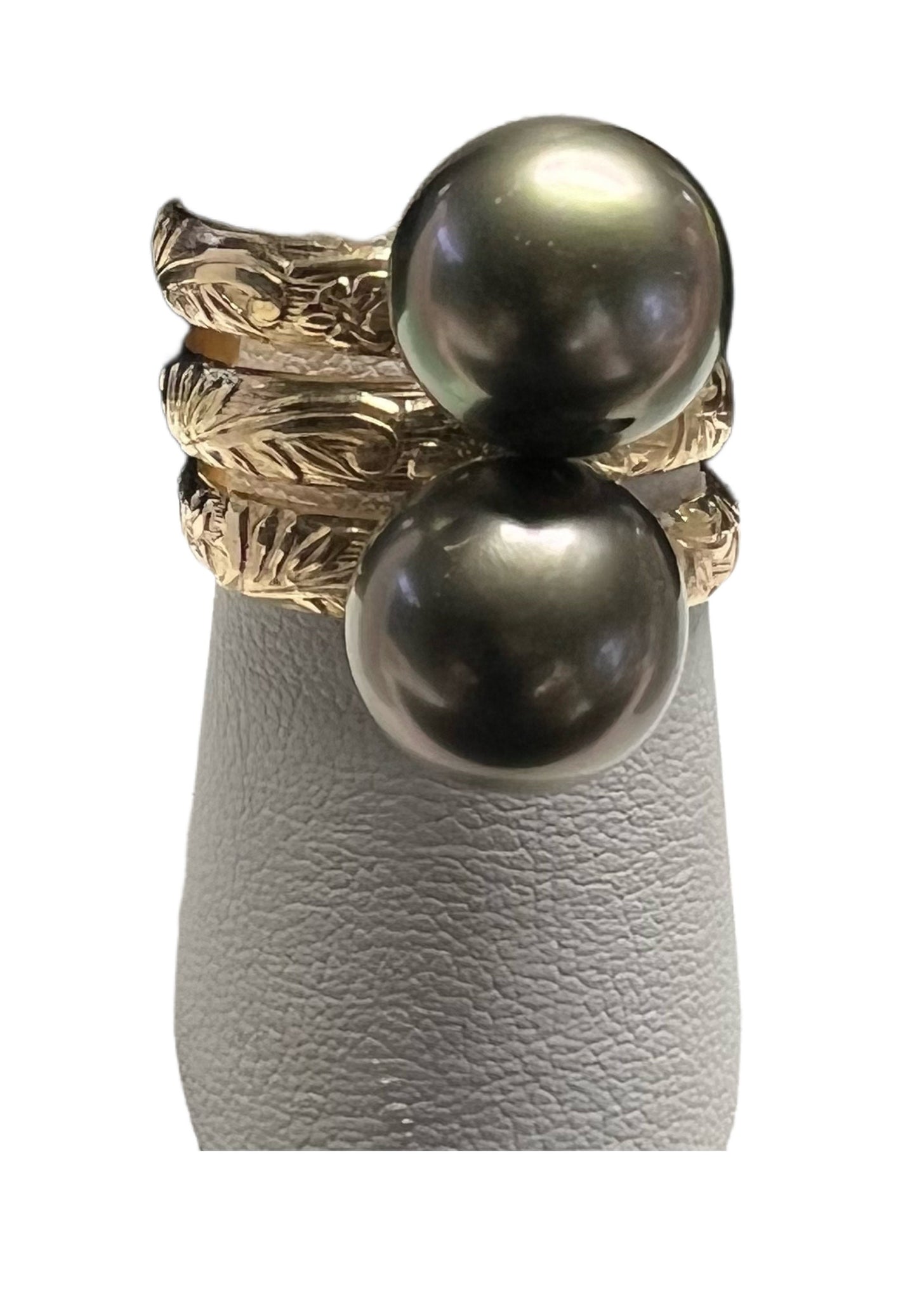 Double tahitian pearl angel ring