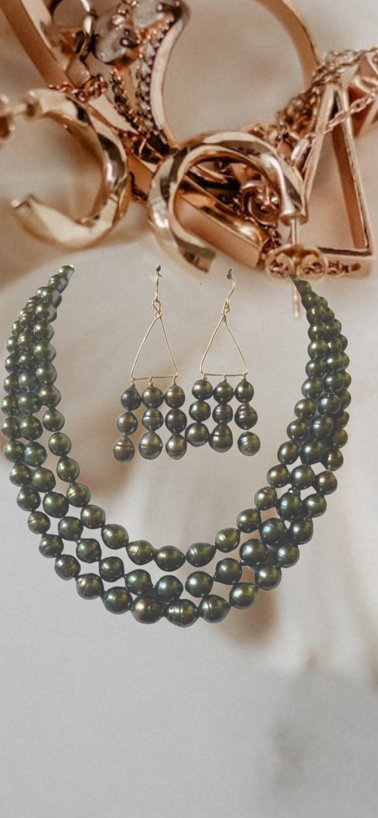 3 Layers Tahitian Black Pearl Set