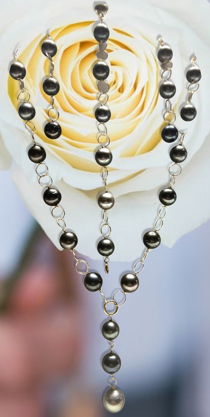 Tahitian black pearl link set