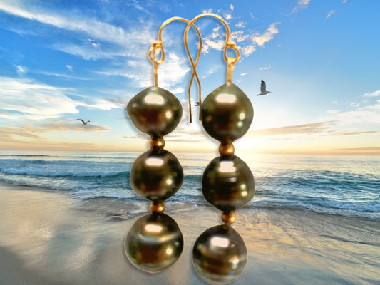 Tahitian black pearl earrings