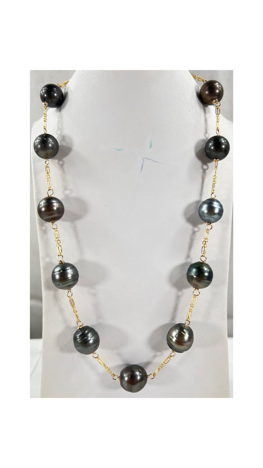 Tahitian black pearl link necklace