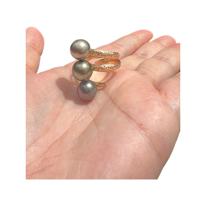 Triple tahitian pearl angel ring